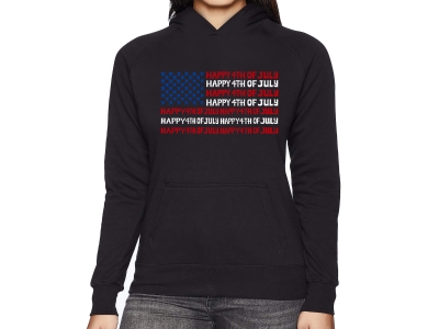 LA Pop Art Happy 4th of July - Women's Word Art Hooded Sweatshirt, Large, Black