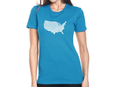 LA Pop Art Women's Premium Blend Word Art T-shirt - THE STAR SPANGLED BANNER, XXL, Turquoise