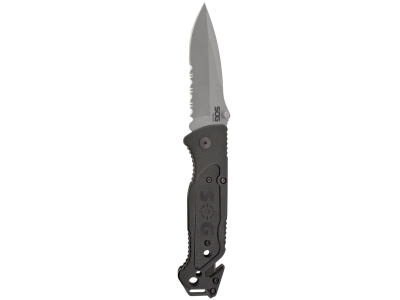 SOG Escape - Clip Point, Satin, Serrated, Black, Ambidextrous, Fixed Blade