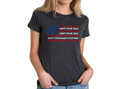 LA Pop Art Happy 4th of July - Women's Premium Blend Word Art T-Shirt, Extra Large, Black