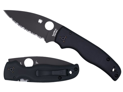 Spyderco 3.58" Tactical Knife Black DLC CPM S30V Blade Black G10 Handle