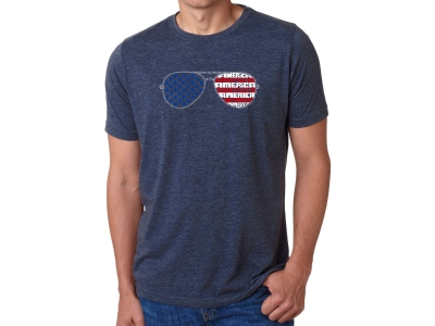 LA Pop Art Americana Sunglasses - Men's Premium Blend Word Art T-Shirt, Extra Large, Navy Blue