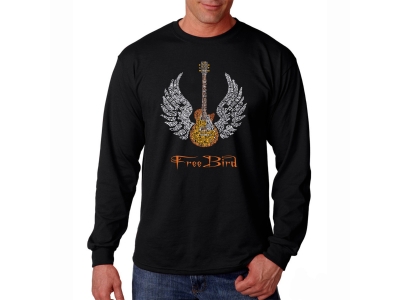 LA Pop Art Men's Word Art Long Sleeve T-shirt - LYRICS TO FREEBIRD, Large, Black