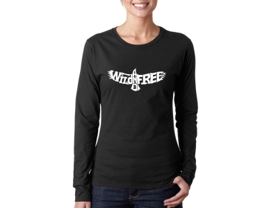 LA Pop Art Women's Word Art Long Sleeve T-Shirt - Wild and Free Eagle, Extra Large, Black