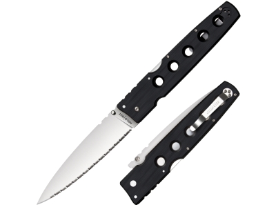 Cold Steel Hold Out 6" Blade Full Serrated Edge, Black, Ambidextrous, Manual
