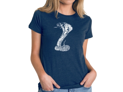 LA Pop Art Women's Premium Blend Word Art T-shirt - Types of Snakes, Medium, Navy Blue