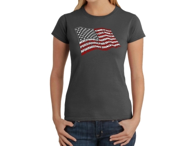 LA Pop Art Women's Word Art T-Shirt - American Wars Tribute Flag, Extra Large, Grey
