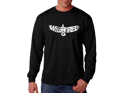 LA Pop Art Men's Word Art Long Sleeve T-shirt - Wild and Free Eagle