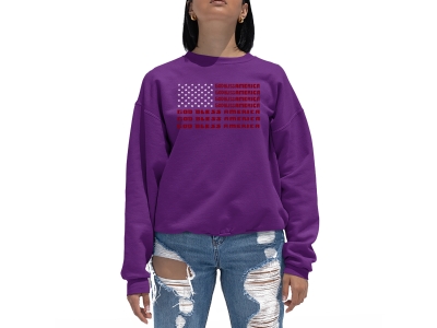 LA Pop Art Women's Word Art Crewneck Sweatshirt - God Bless America, 4XL, Purple