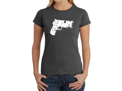 LA Pop Art Women's Word Art T-Shirt - BROOKLYN GUN, Large, Grey