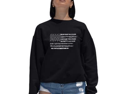 LA Pop Art Women's Word Art Crewneck Sweatshirt - Glory Hallelujah Flag, Extra Large, Black
