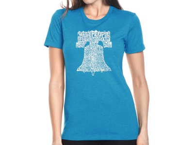 LA Pop Art Women's Premium Blend Word Art T-shirt - Liberty Bell, Extra Large, Turquoise