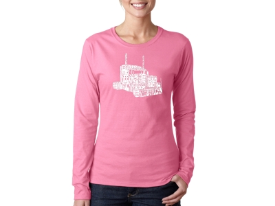 LA Pop Art Women's Word Art Long Sleeve T-Shirt - KEEP ON TRUCKIN', Medium, Pink