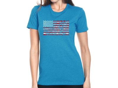 LA Pop Art Women's Premium Blend Word Art T-shirt - Fireworks American Flag, Extra Large, Turquoise