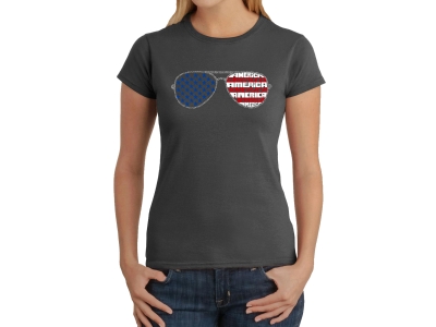 LA Pop Art Americana Sunglasses - Women's Word Art T-Shirt, Extra Large, Grey