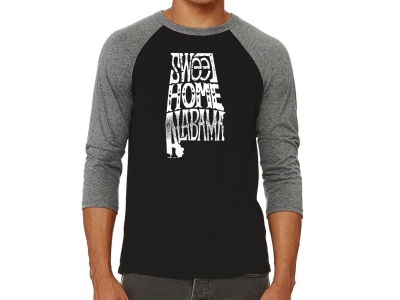LA Pop Art Men's Raglan Baseball Word Art T-shirt - Sweet Home Alabama, Small, Grey