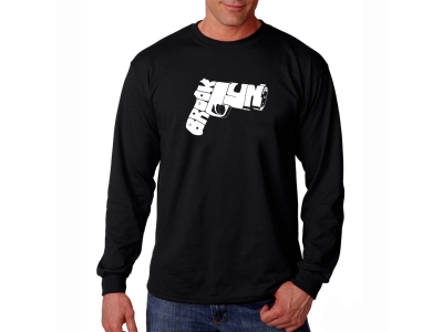 LA Pop Art Men's Word Art Long Sleeve T-shirt - BROOKLYN GUN, XXL, Black