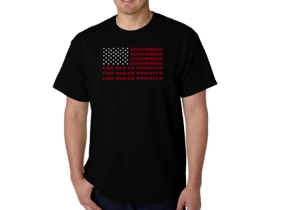 LA Pop Art Men's Word Art T-shirt - God Bless America, XXL, Black