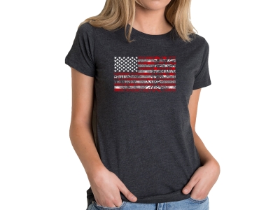 LA Pop Art Women's Premium Blend Word Art T-shirt - Fireworks American Flag, Large, Black