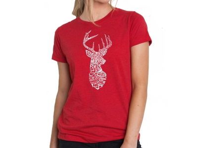 LA Pop Art Women's Premium Blend Word Art T-shirt - Types of Deer, Large, Red