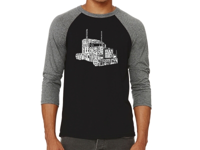 LA Pop Art Men's Raglan Baseball Word Art T-shirt - KEEP ON TRUCKIN', Small, Grey