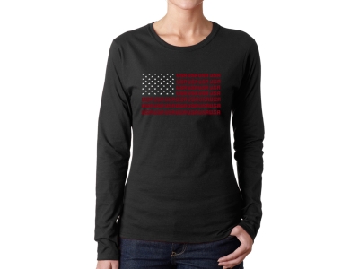LA Pop Art Women's Word Art Long Sleeve T-Shirt - USA Flag, Extra Large, Black