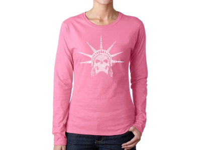 LA Pop Art Women's Word Art Long Sleeve T-Shirt - Freedom Skull