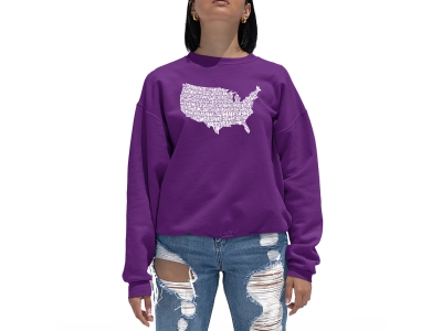 LA Pop Art Women's Word Art Crewneck Sweatshirt - THE STAR SPANGLED BANNER, Small, Purple