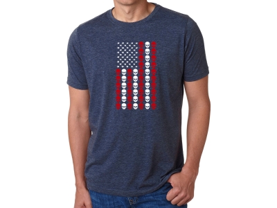 LA Pop Art Skull Flag - Men's Premium Blend Word Art T-Shirt, Extra Large, Navy Blue