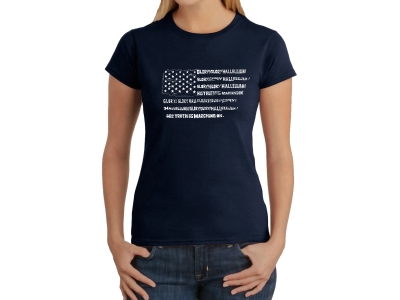 LA Pop Art Women's Word Art T-Shirt - Glory Hallelujah Flag, XXL, Navy Blue