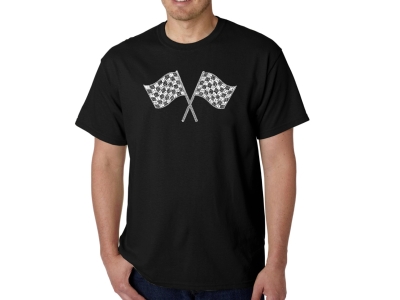 LA Pop Art Men's Word Art T-shirt - RACE TRACKS, Small, Black