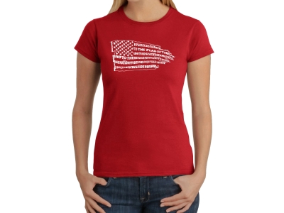 LA Pop Art Women's Word Art T-Shirt - Pledge of Allegiance Flag, Large, Red