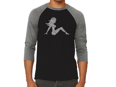 LA Pop Art Men's Raglan Baseball Word Art T-shirt - MUDFLAP GIRL, Large, Grey