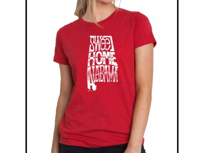 LA Pop Art Women's Premium Blend Word Art T-shirt - Sweet Home Alabama, Small, Red