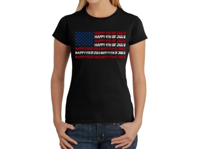 LA Pop Art Happy 4th of July - Women's Word Art T-Shirt, XXL, Black