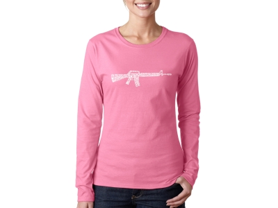 LA Pop Art Women's Word Art Long Sleeve T-Shirt - RIFLEMANS CREED, Small, Pink