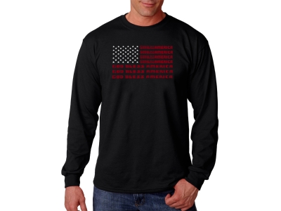 LA Pop Art Men's Word Art Long Sleeve T-shirt - God Bless America, XXL, Black