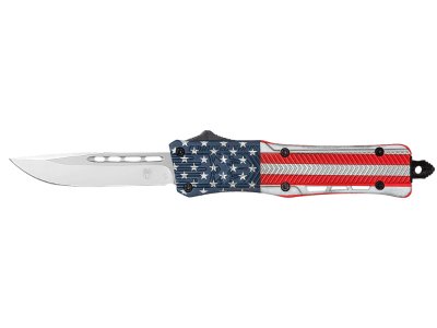 CobraTec 3" D2 OTF Drop Point Knife American Flag Alloy Handle