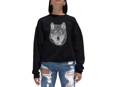 LA Pop Art Women's Word Art Crewneck Sweatshirt - Wolf, Extra Large, Black