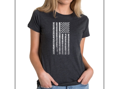 LA Pop Art Women's Premium Blend Word Art T-shirt - National Anthem Flag, Medium, Black