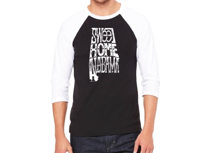 LA Pop Art Men's Raglan Baseball Word Art T-shirt - Sweet Home Alabama, XXXL, Black/White