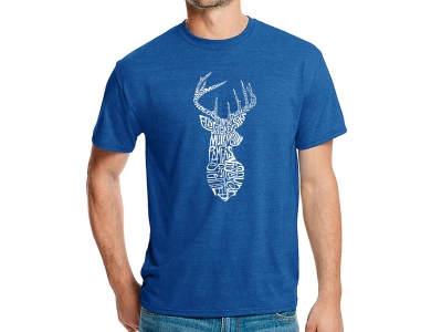 LA Pop Art Men's Premium Blend Word Art T-shirt - Types of Deer, XXXL, Royal Blue