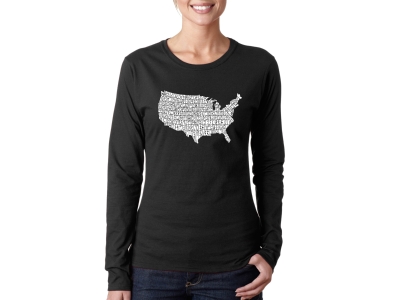 LA Pop Art Women's Word Art Long Sleeve T-Shirt - THE STAR SPANGLED BANNER, Medium, Black