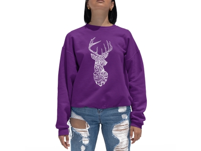 LA Pop Art Women's Word Art Crewneck Sweatshirt - Types of Deer, XXXL, Purple