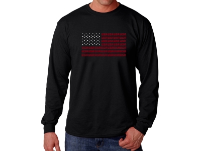LA Pop Art Men's Word Art Long Sleeve T-shirt - USA Flag, XXXL, Black