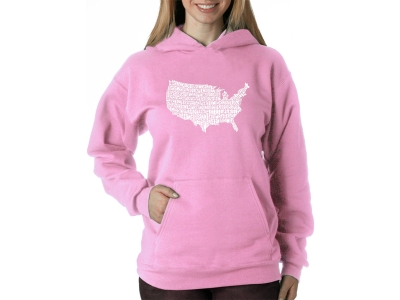 LA Pop Art Women's Word Art Hooded Sweatshirt -THE STAR SPANGLED BANNER, Small, Pink