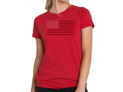 LA Pop Art Proud To Be An American - Women's Premium Blend Word Art T-Shirt, Small, Red