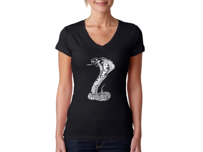 LA Pop Art Women's Word Art V-Neck T-Shirt - Types of Snakes, Extra Large, Black