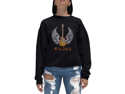 LA Pop Art Women's Word Art Crewneck Sweatshirt - LYRICS TO FREEBIRD, Large, Black