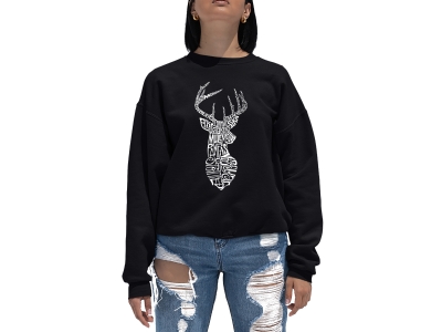 LA Pop Art Women's Word Art Crewneck Sweatshirt - Types of Deer, Extra Large, Black